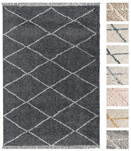 Wohnzimmer Shaggy Teppich 200 x 290 Grau Diamantmuster, Super Soft Moderner Hochflor Teppich
