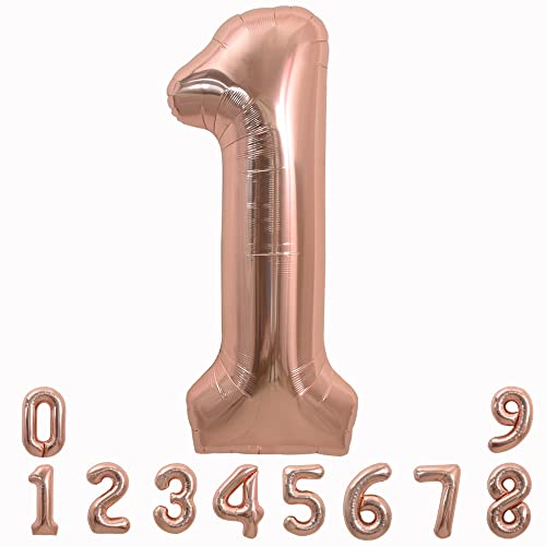TONIFUL 40 Inch Rose Gold Large Numbers Balloons 0-9, Number 1 Digit 1 Helium Balloons, Foil Mylar Big Number Balloons for Birthday Party Anniversary Supplies Decoration