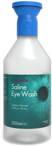 I-Wash Bottle with Eye Bath - The Premium Single Use Eye Wash for Most Minor Eye Irritations, Sterile Saline Solution 0.9% PH EUR, 500 ml (500ml w/Eye Bath Pack of 1 Bottle)