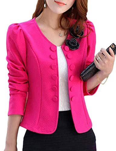 shownicer Donna Manica Lunga Colletto Cappotto Elegante Ufficio Business Blazer Top Gilet Corto Slim Fit OL Carriera Tailleur Giacca B Rosa M