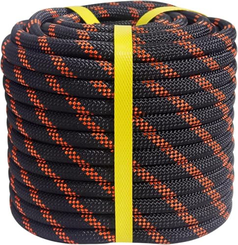 CRAYZA Double Braided Arborist Rigging Rope (1/2 in x 50 ft) Strong Polyester Rope 48 Strands for Tree Work Climbing Pulling Swing Sailing, Black/Orange