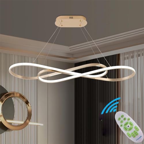 Lanekd LED Pendelleuchte Esstisch Modern Hängeleuchte Wohnzimmerlampe Höhenverstellbar Büro Hängelampe Dimmbar MitFernbedienung Küche Esszimmer Treppenhaus Deko Kronleuchter (Rose Gold)