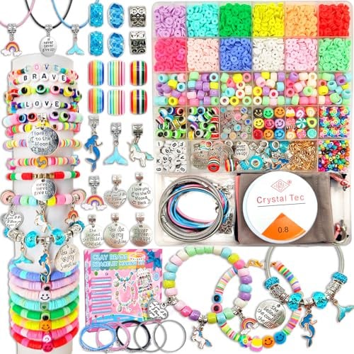 leitait Girls Toys Bracelet Making Kit -3400pcs Charm Jewelry Making Kit Supplies,Unicorn/Mermaid Crafts Birthday Christmas Gifts for Girls Ages 5 6 7 8 9 10 11 12 Years Old