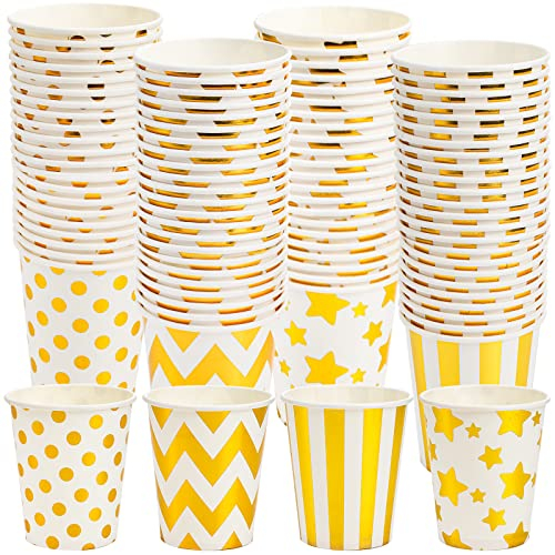 Hiceeden 160 Pack Disposable Paper Cups, 8.5 Oz Party Cups Gold Paper Cups for Beverage, Hot/Cold Drinking, Party, Picnic, Travel and Events