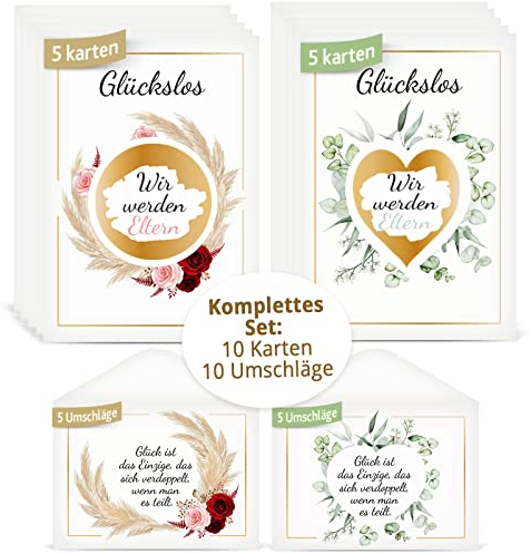 OMH nutrition OH MY HEALTH Rubbellose Schwangerschaft verkünden 10er Set inklusive Umschlag Rubbelkarten Rubbellos Glückslos schwanger Du wirst Papa Wir werden Eltern Eukalyptus Pampasgras