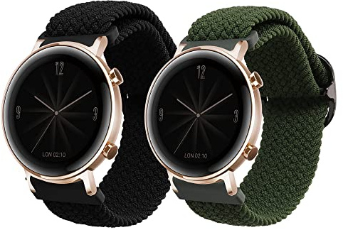 kwmobile Armband kompatibel mit Huawei Watch GT3 (42mm) / Watch GT2 (42mm) / Watch 2 - Nylon Fitnesstracker Sportarmband Band in Schwarz Grün - Innenmaße von 19-20 cm