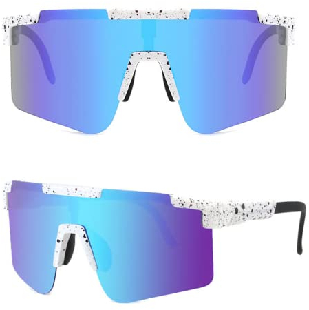 1X Schnelle Brille,Fahrradbrille,Rave Sonnenbrille Herren Damen mit Verstellbarem Bügel,Sportbrille Rennrad Brille Herren,Polarisierte UV400 Schutzbrille Radsportbrille zum Laufen Glof Ski im Freie