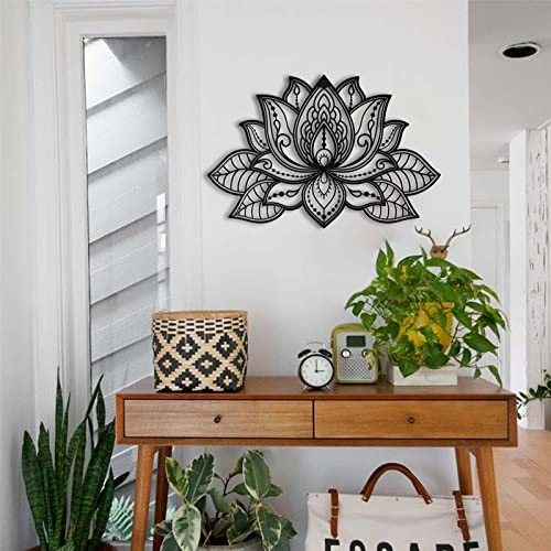 XQKXHZ Lotus-Blume-Metall-Wanddeko, Metall Mandala Wandkunst Lotus Blumen Wandschmuck Wanddekoration Für Wohnzimmer Schlafzimmer Badezimmer Flur Büro,Schwarz,30 x 21cm/11.8x8.2