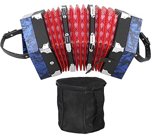 Ziehharmonika-Akkordeon mit 20 Knöpfen, Massivholz, mit Tragetasche und verstellbarer Handschlaufe, für Kinder, Erwachsene, Anfänger, tägliche Übung, Bühnenleistung
