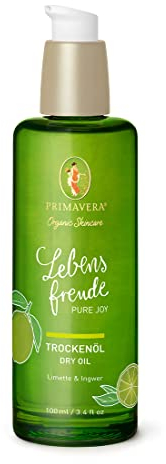 PRIMAVERA Lebensfreude Trockenöl 100 ml – Naturkosmetik – Limette, Ingwer Duft – schnell einziehend, intensive Pflege – vegan