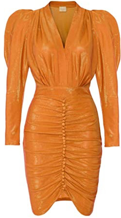 Swing Fashion Laura Rose | Orange Scintillante pour Femme élégante fête Bain de Soleil soirée Cocktail | Robe Moulante | Sexy | Col en V | Manches Longues 40