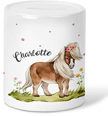 Mikalino Kinder Spardose Pferd - Pony personalisiert mit Wunschname Geschenke Geschenkideen Sparschwein - handbedruckt in Deutschland, Farbe:weiss, Grösse:onesize