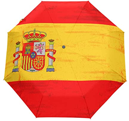 GAIREG Paraguas plegable con patrón de bandera española para abrir y cerrar automáticamente, paraguas compacto resistente al viento