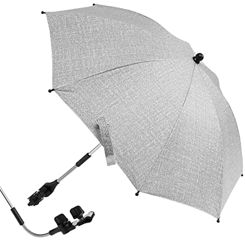 Parasol Universel UV 50+ pour Poussette avec Pince Réglable et Bras Flexible - Compatible Vélo, Fauteuil Roulant, Chaise de Plage (Gris, 75 cm)