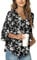 TAOHUADAO Womens Casual V-Neck Work Tunic Top for Leggings 3/4 Sleeve Chiffon Blouse Shirt Large, Small Flower-Black