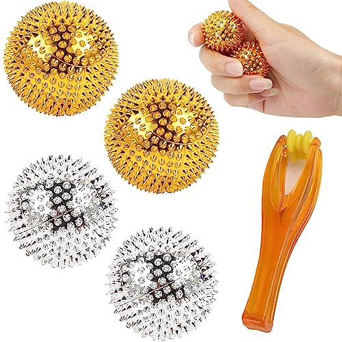 Scettar 4 Stück Massageball Igelball, magnetic balls,Massageball mit Fingerrollmassagegerät,igelball fußmassage,Skills Igelball für Stress Relief oder Massage,32 mm Durchmesser