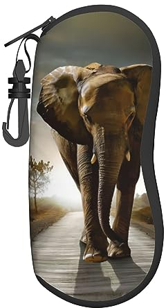 OPSREY 3D Elefant gedruckt Brillenetui mit Clip Tragbare Outdoor Brillenetui, 3D-Elefant, One size