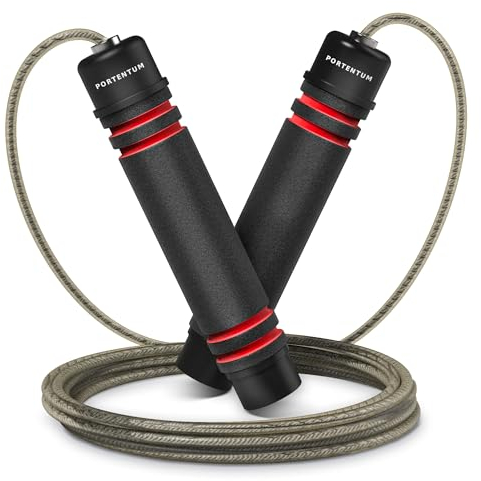 Skipping Ropes for Adults & Kids, PORTENTUM Speed Skipping Rope Soft Memory Foam Handle Tangle-free Adjustable Rope&Rapid Ball Bearings Fitness Workouts Fat Burning Exercises Boxing - Length Adjuster