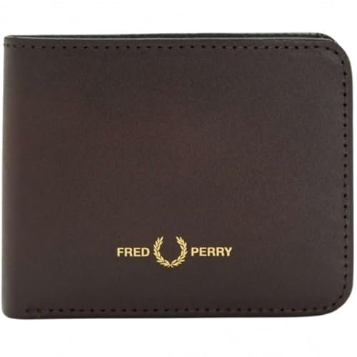 Fred Perry Herren Geldbörse aus brüniertem Leder mit Markenlogo in Ochsenblut, Oxblood, Einheitsgröße, Klassisch