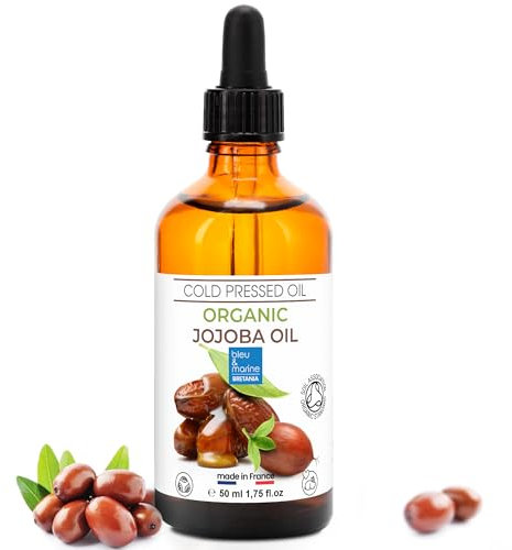 Huile de Jojoba Bio, Pure et 100% Naturelle, Huile Visage, Hydratante Cheveux et Barbe, Anti Âge, Huile Démaquillante Visage, Sérum Cils, Huile Cuticules, Ongles, Soin Peau Atopique - 50 ml
