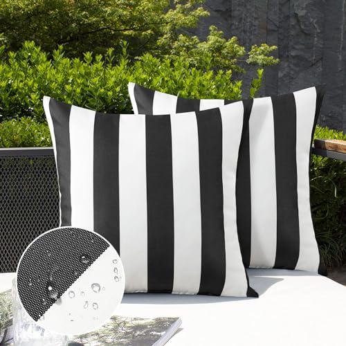 Ohok Wasserdicht Streifen Kissenbezug, 2er Set Dekorativ Outdoor Kissenhülle Deko Sofakissen Couchkissen Zierkissenbezüge für Sofa Wohnzimmer Balkon Garten Auto (Schwarz, 45x45 cm)