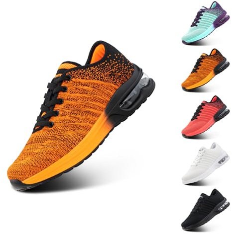 Hitmars Laufschuhe Damen Turnschuhe Luftpolster Sneaker Leicht Sportschuhe Atmungsaktiv Joggingschuhe rutschfest Straßenlaufschuhe Walkingschuhe Fitness Running Outdoor Orange Größe 39 EU