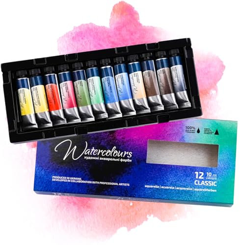7 Artists Classic Aquarellfarben Rosa Gallery Set 12 x Tuben Lebendige Farben, Hochwertige Künstler-Aquarell, Künstler Aquarellkasten, Aquarell Malkasten