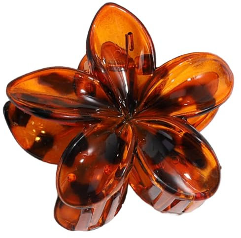1 Stück Leoparden Plumeria Blumen Haarspangen Damen,Hawaiian Claw Clip,Rutschfeste Haarklammer,Starker Halt,Krallenklammern Haarstyling-Zubehör für Frauen,Party Strand Pool Urlaub,Braun
