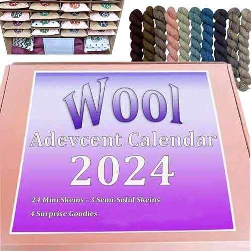 Woll-Adventskalender 2024, 24-tägiger Maschenmarkierer-Kalender für handgefertigte Artikel, Weihnachts- und Garn-Adventskalender 2024, Mini-Farbkreis aus Knäueln, Weihnachts-Adventskalender (01)