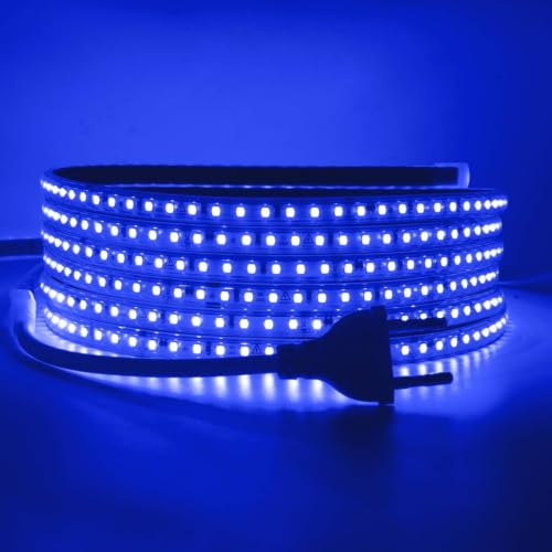 Wisada Anschluss an AC220-240V LED Streifen, 2M 120LEDs/m SMD2835 Flexible Superhell Blau CRI≥90 LED Lichtband, LED Band Lichtschlauch Leiste Kette Selbstklebend mit Stecker für Weihnachten