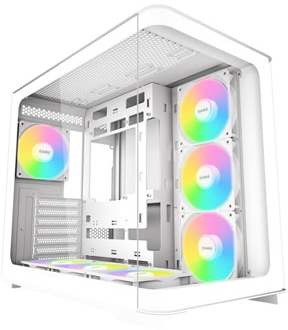 SAMA V60 Mid Tower PC Case, Curved Tempered Glass Panel, 7×120mm ARGB PWM Fans with Fan Hub, USB Type-C, High Airflow ATX PC Case for Case PC Gaming, Back-Connect Ready, 360mm AIO Support – White