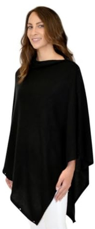 Mimi & Thomas Damen-Poncho-Schal, 100 % reines Kaschmir, mehrere Möglichkeiten, Knöpfe, Schwarz, Schwarz , Einheitsgröße