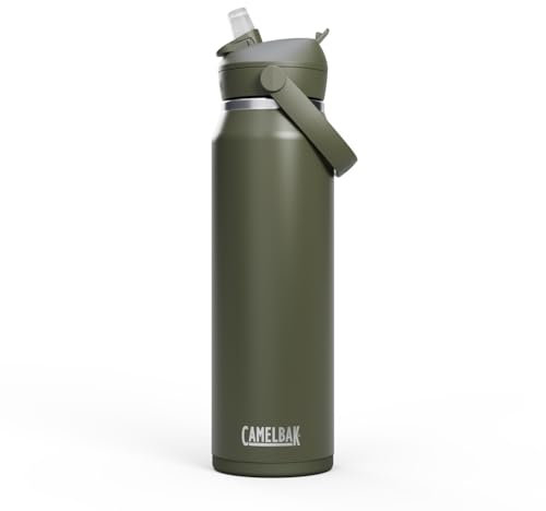 CAMELBAK Thrive Flip Straw Wasserflasche aus isoliertem Edelstahl | 950 ML | leicht zu tragen, mit Strohhalm | Moosgrün