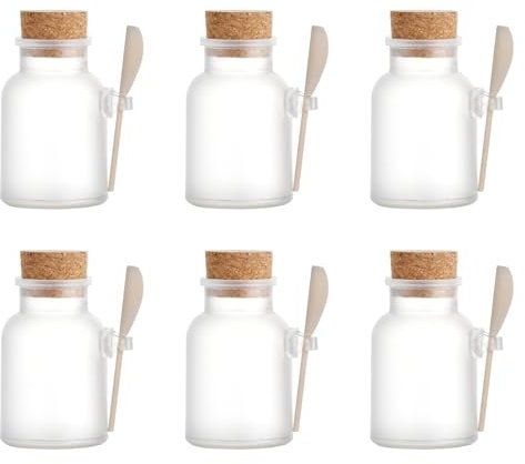 YIMINI luftdichte Gewürzgläser mit Deckel, Küchentöpfe mit Kork und Löffel, Flasche mit Korklöffel, für Gewürze, Salz, Körperpflege (6 Stück, 200ml)