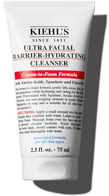 Kiehl's Ultra Facial Barrier-Hydrating Cleanser, Cream-To-Foam Non-Stripping Daily Face Wash For All Skin Types, Including Sensitive - 2.5 Fl Oz