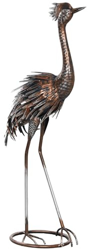 Outsunny Heron Garden Statue, Standing Garden Ornament, Metal Garden Gift with Stakes for Patio Pond Landscape Decoration, Silver Tone