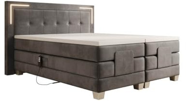 Luxusbetten24 Boxspringbett Noctis Samt 180x200 elektrisch verstellbar mit LED | Bezug: Samt | Farbe: Grau | Härtegrad: H3 (70-100kg)