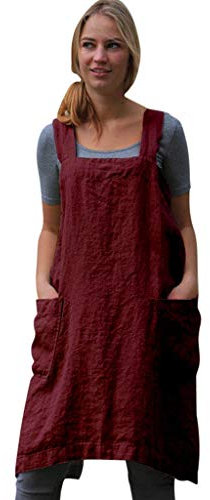 Pinafore Dresses for Women UK Ladies Pinafore Apron Dungaree Dress with 2 Pockets Sleeveless Elegant Garden Cotton Work Mini Dress 2025 (Red, M)