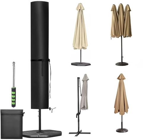 Aipwerer Housse Parasol Déporté, Housse de Protection pour Paraso avec Perche, Imperméable, Anti-UV, Coupe-Vent, Housse de Parasol de Jardin Extérieur Noir 280X60X60cm