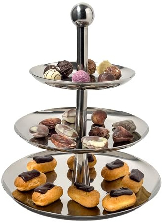 ANGUT Etagere 3 Etagen aus Edelstahl – Robuster Servierturm für Küche & Buffet – Elegantes Design für Kuchen, Desserts, Pralinen, Sushi, Feinkost, Deko & mehr – Auch als Obst Etagere verwendbar