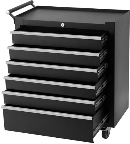 Aptliton 6 Drawer Tool Box, Drawer Tool Storage Cabinet Lockable with Wheels Handle and 2 Keys, Garage Equipment Trolley Home Work Workshop Chest (Black) (Black)