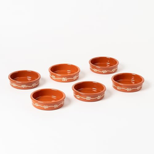 Set di 6 casseruole di terracotta decorate per forno, ø12x3 cm, ciotole di coperchi, casseruole rotonde in terracotta per dessert o coperchi.