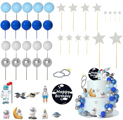 Astronaut Cake Topper, 45 PCS Weltraum Tortendeko, Astronaut Kuchen Deko, Weltraum Kuchen Dekorationen, Tortendeko Kugeln für Kindergeburtstage, Mottopartys, Babypartys