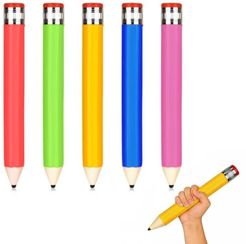 Junrvivy 5 Stück Hölzerne Riesen Bleistift, Übergroße Jumbo Bleistifte mit Kappe und Radiergummi, Jumbo grip buntstifte für Schule, Zuhause, Geschenk