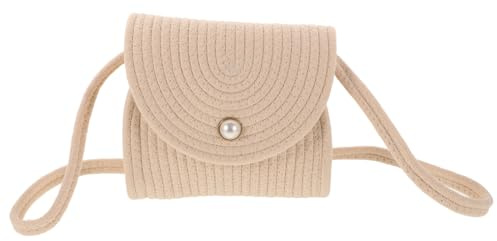 IMIKEYA Borsa Tracolla in Rattan Tessuto con Bottone Perla Borsa Estiva in Corda di Cotone Resistente Versatile per Spiaggia Viaggio e Picnic