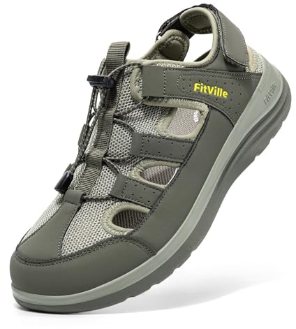 FitVille Sandali Larghi Estivi da Donna Traspiranti e Comodi con Chiusura Elastica a Lacci e Strappo per l'Outdoor Grigio-Marrone 39 EU Larga