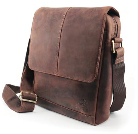 Fa.Volmer ® Umhängetasche Echtleder – Handgefertigte Schultertasche & Messenger Bag für 11 Tablet, Business & Alltag