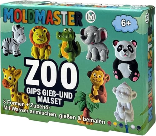 Dipoxy Gips Bastelset Kinder Figuren Gießen Bemalen Kreatives DIY-Set Sauber Einfach Ungiftig Geschenkidee Anmalspaß MoldMaster (Zoo)