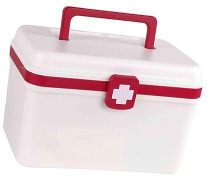 rongweiwang Großer tragbarer medizinischer Aufbewahrungskoffer für Familien Erste Hilfe Sets, Box mit Griff, Reisen und Organisieren von Kosmetika und Nähen, 2 lagiger Tablett