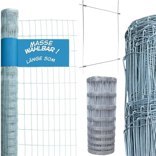 rg-vertrieb R.G. Wildzaun 50m Knotengeflecht 100/08/15 Verzinkt – Robuster Forstzaun Drahtzaun Weidezaun Schafzaun – Gartenzaun Maschendrahtzaun Hasendraht gegen Wildtiere Landwirtschaft